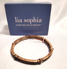 Lia Sophia Blackjack Bangle Bracelet Black Faceted Stones Antique Gold Tone NWT