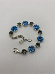 Vintage Beans Creations Bracelet Swarovski Crystal Blue and Gray 7” In