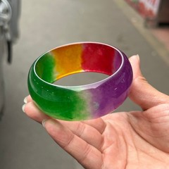 61MM Real Natural Myanmar high Ice Multicolor Jade jadeite tyre bracelets bangle