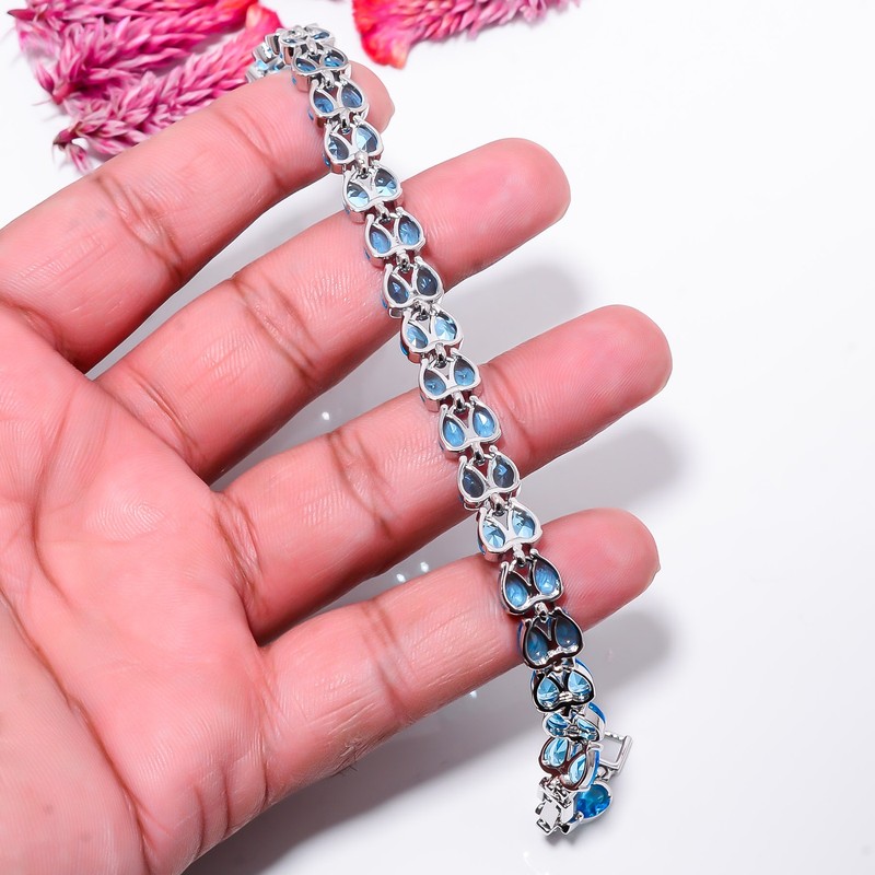 Blue Topaz 925 Sterling Silver Adjustable Bracelet 7-8" B131043, Gift for her gallery