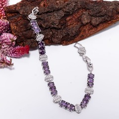 Purple Amethyst, CZ 925 Sterling Silver Adjustable Bracelet 7-8″ B142217