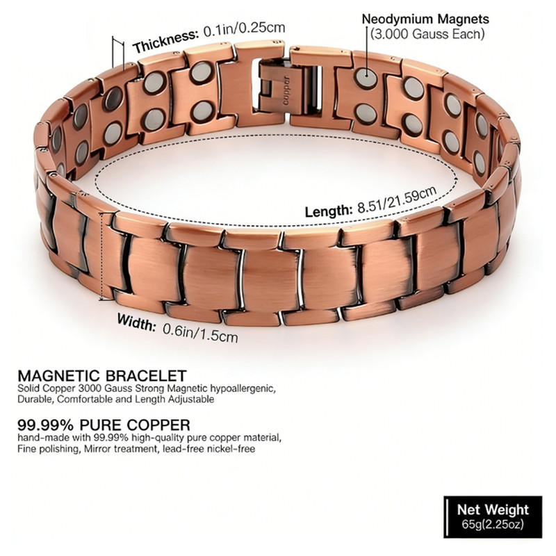 2 Pack Pure Copper Magnetic Bracelet Arthritis Pain Therapy Energy Cuff Bangle gallery