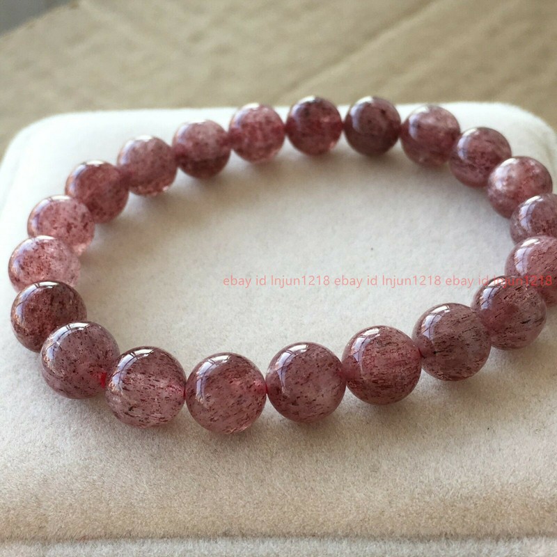 6/8/10mm Pink Strawberry Quartz Crystal Round Gemstone Beads Bracelet 7.5'' gallery
