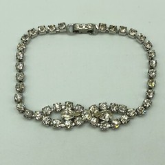VINTAGE Bracelet Silver Tone Sparkle Art Deco Style Tennis Retro Christmas Party