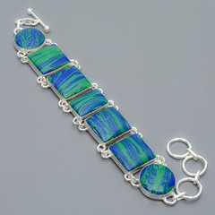 Azurite Malachite 925 Sterling Silver Link Bracelet 7.99″ T30