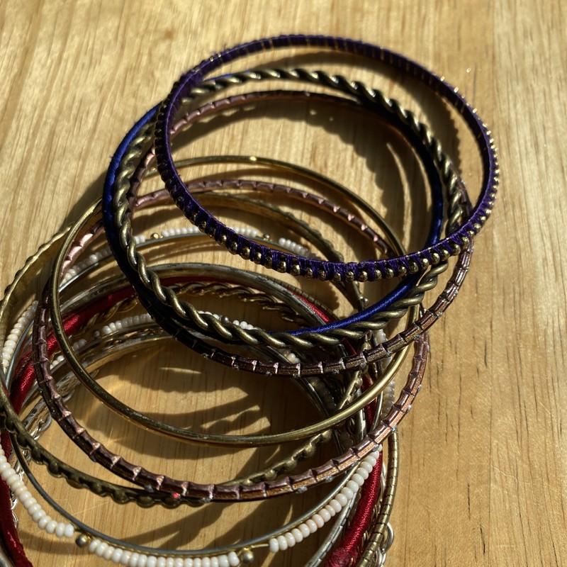 Y2K Pink Silver Metallic Bangle Bracelet Stack Set gallery