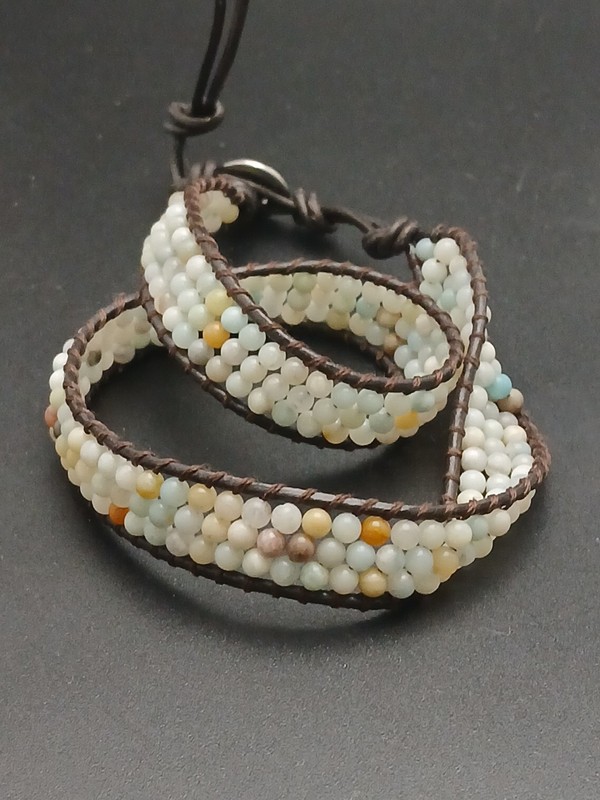 LULU DHARMA brown leather cord 3 rows multi color gemstone beads wrap bracelet gallery