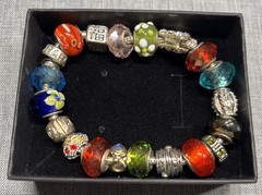 P-dora-Inspired (Love) Multicolor Charm Bracelet – 8″ Manmade Gems W/Glass Beads