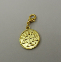 LIBRA Zodiac Sign Charm Zipper Pull Keychain Add On Clip Gold Tone Horoscope