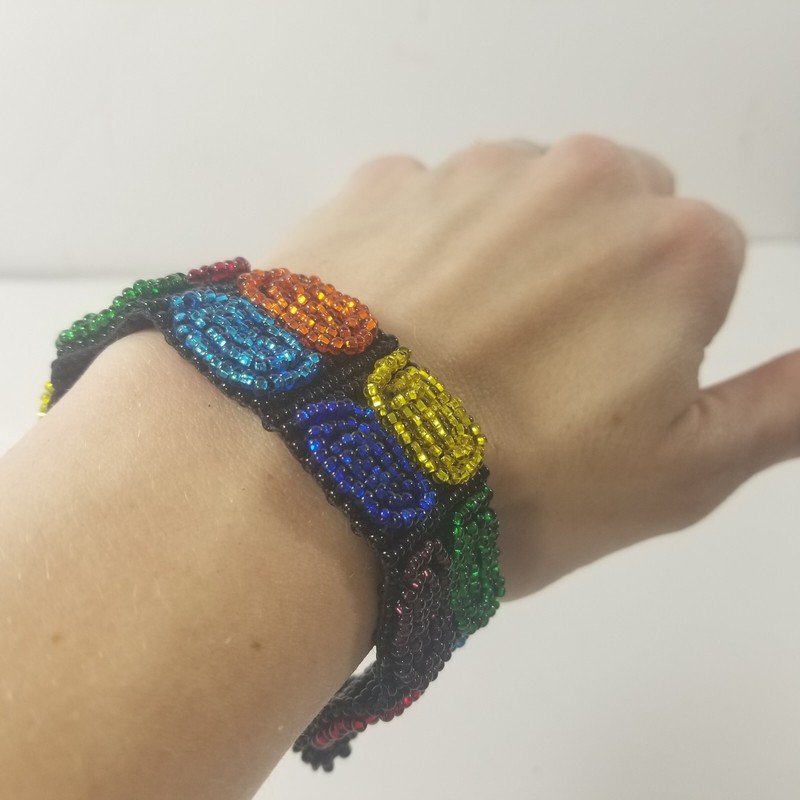 Seed Bead Bracelet Handmade Fashion Jewelry Wide Cuff Black Multicolor gallery