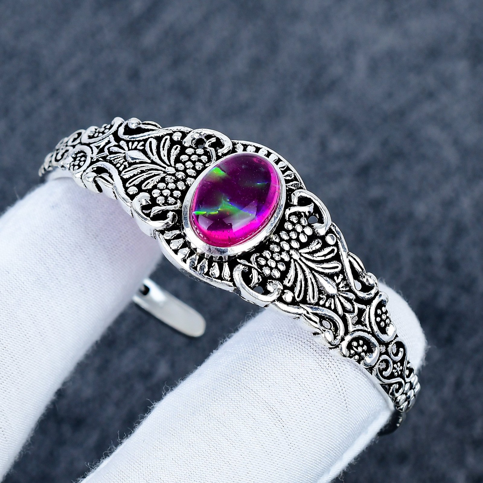 Pink Triplet Fire Opal 925 Sterling Silver Bangle: Adjustable Jewelry Cuff Gifts gallery