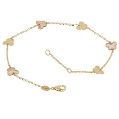 Italian 14k Yellow Gold Pearl BUTTERFLY Charm Station Bracelet 7.5″ 1.8 grams