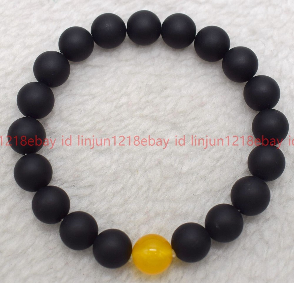 Rare Wonderful 6/8/10mm Frosted Black Agate Gemstone Round Beads Bracelet 7.5in