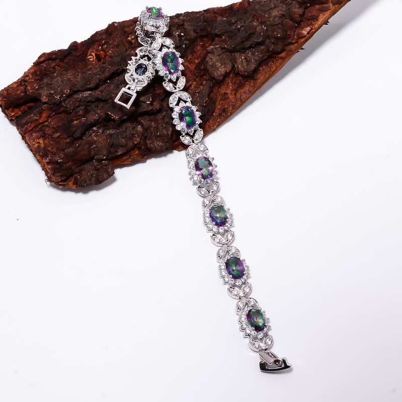 Rainbow Mystic Fire Topaz, CZ 925 Sterling Silver Tennis Bracelet B129027 gallery