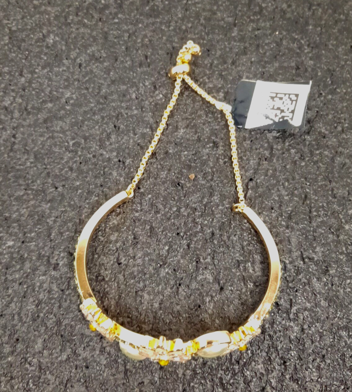 NWT gold tone cz, faux pearl, daisy slider bracelet one size fits most gallery