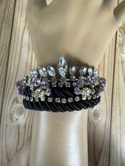 NWT Banana Republic Black Rope Rhinestone Floral Stations Bracelet 7-8” MSRP $48