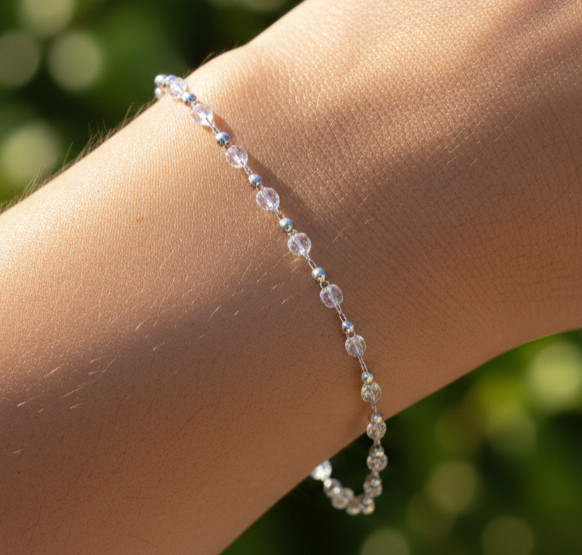 Elegant 925 Silver Plated Beaded Bracelet for Women Minimalist CZ Designer