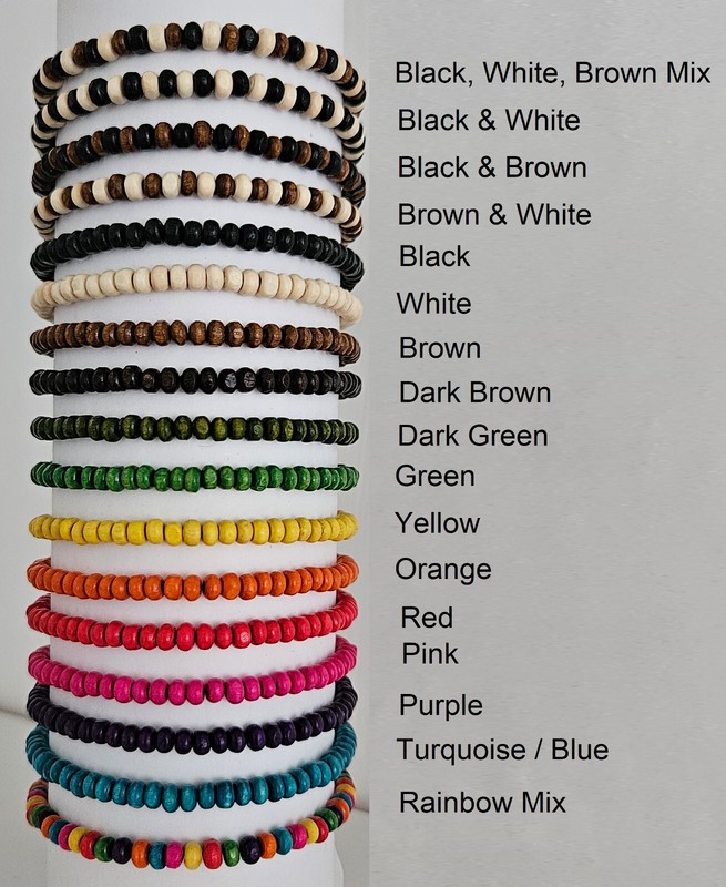 Mens Wooden Bead Tribal / Surfer Elastic Bracelet - 4x3mm beads - 15 Colours NEW gallery