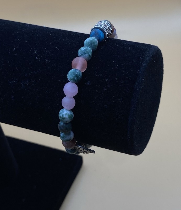 Multicolor Round Stone Beaded Stretch Stackable Bracelet Leaf Dangle Charm gallery