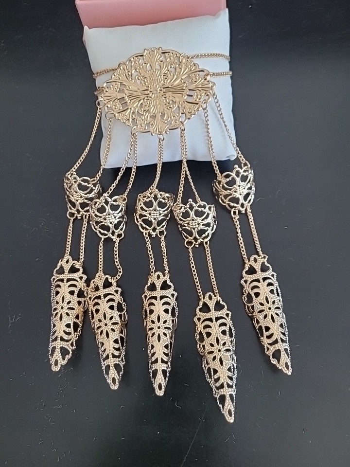 Metal Gold Tone Hand Fingers Bracelet Ring Punk Jewelry Bangle Goth Claw Rings gallery