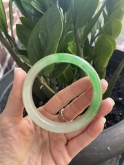 Green & White jade stone Bangle Bracelet Round Shape 60mm inner
