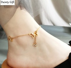 Women Girl Titanium Stainless Steel CZ Animal Butterfly Anklet Bracelet 8-10″