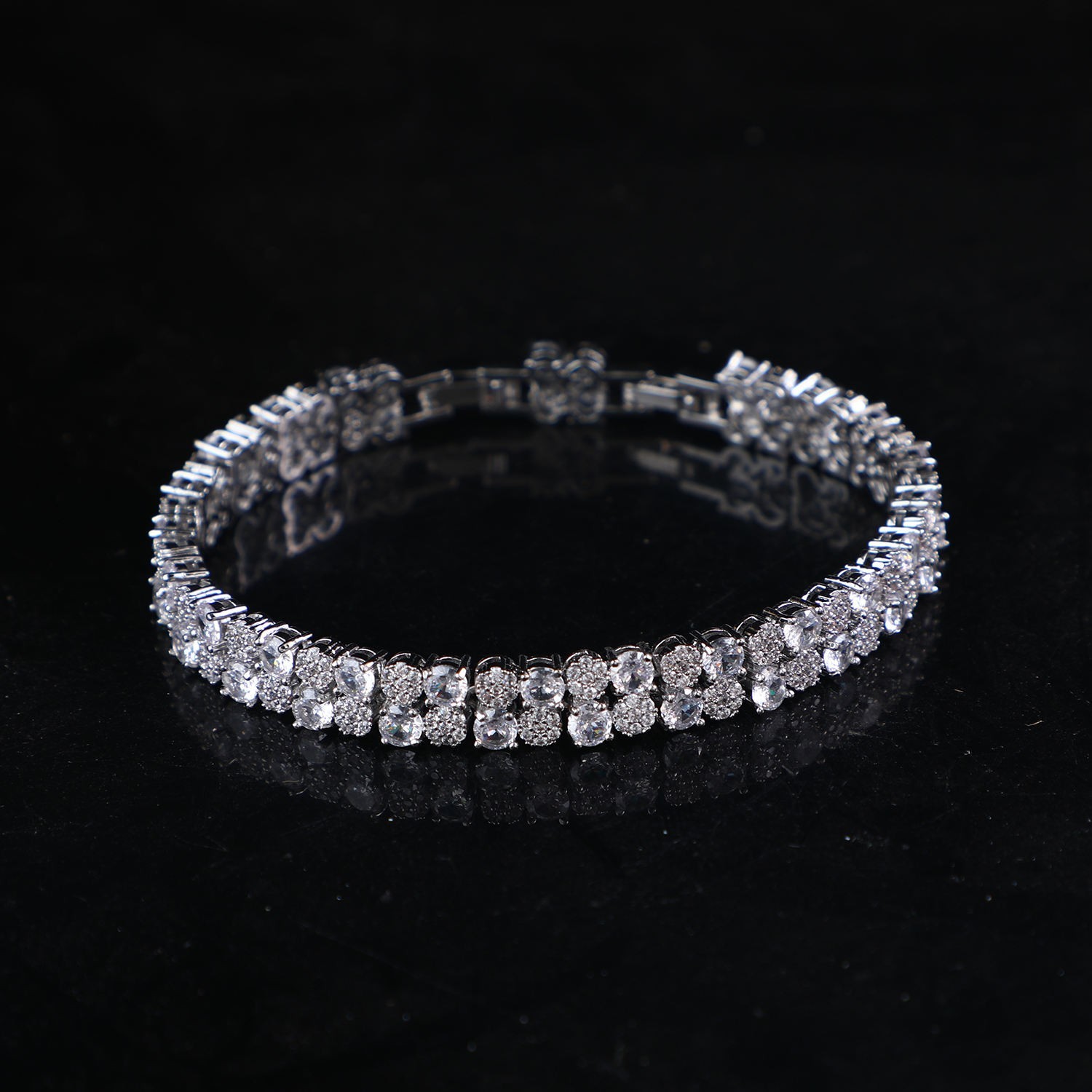 925 Silver Moissanite Tennis Bracelet Double Row Cluster Crystal Link Bracelet gallery