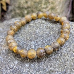 Natural Amber Bracelet Green Beads Baltic Amber Elastic Stretch Unisex