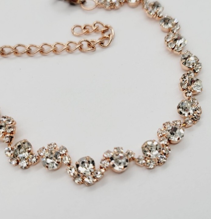 Tennis Bracelet Flower White Crystal rhinestone Rose Gold Tone 9 in Statement #A gallery