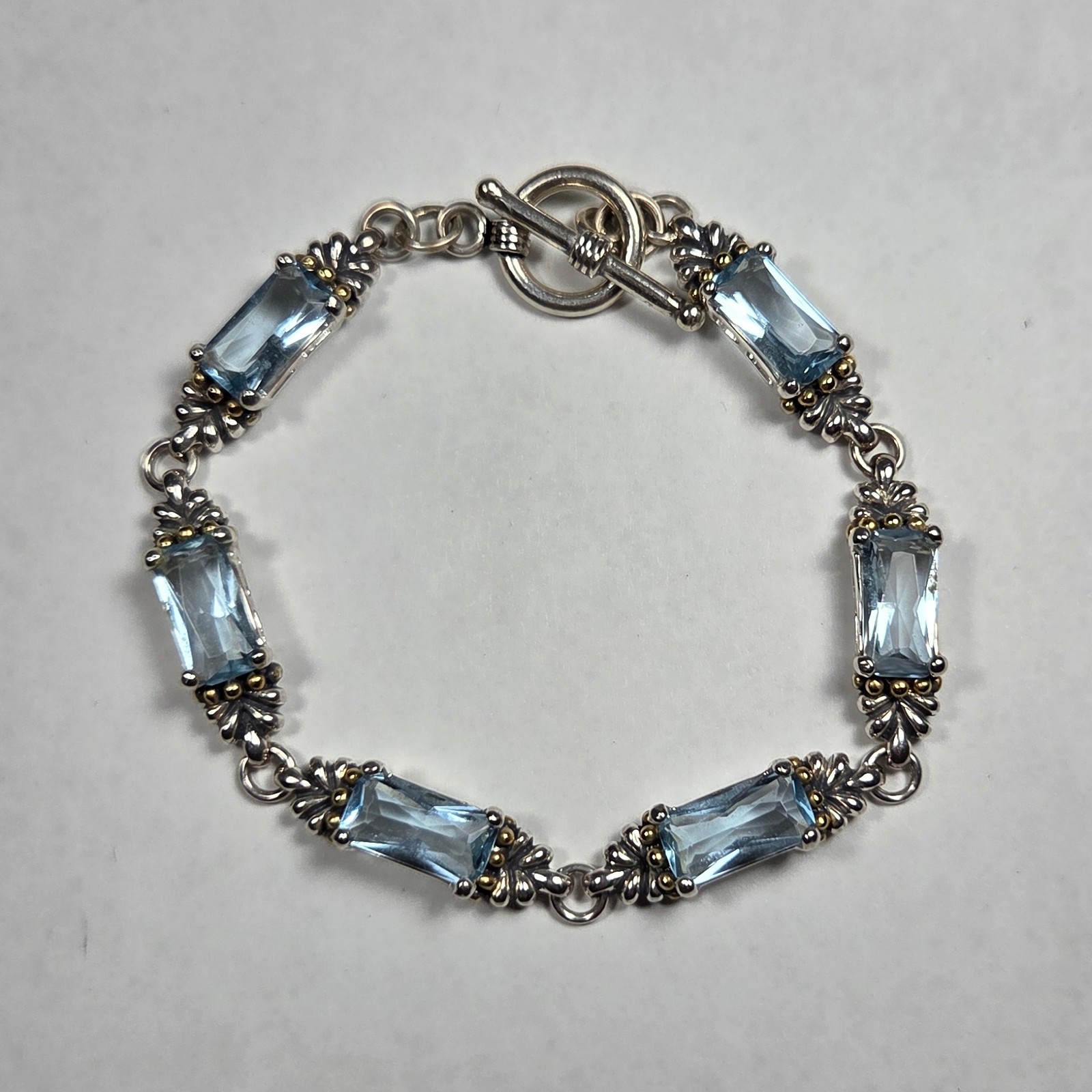 Sterling Silver Sky Blue Rectangular Stones w/ Brass Caviar Accents Toggle Clasp gallery