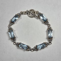 Sterling Silver Sky Blue Rectangular Stones w/ Brass Caviar Accents Toggle Clasp