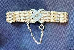 Coro Rhineston Goldtone Basket Weave 7″ Womens .05″ Wide Vintage Bracelet