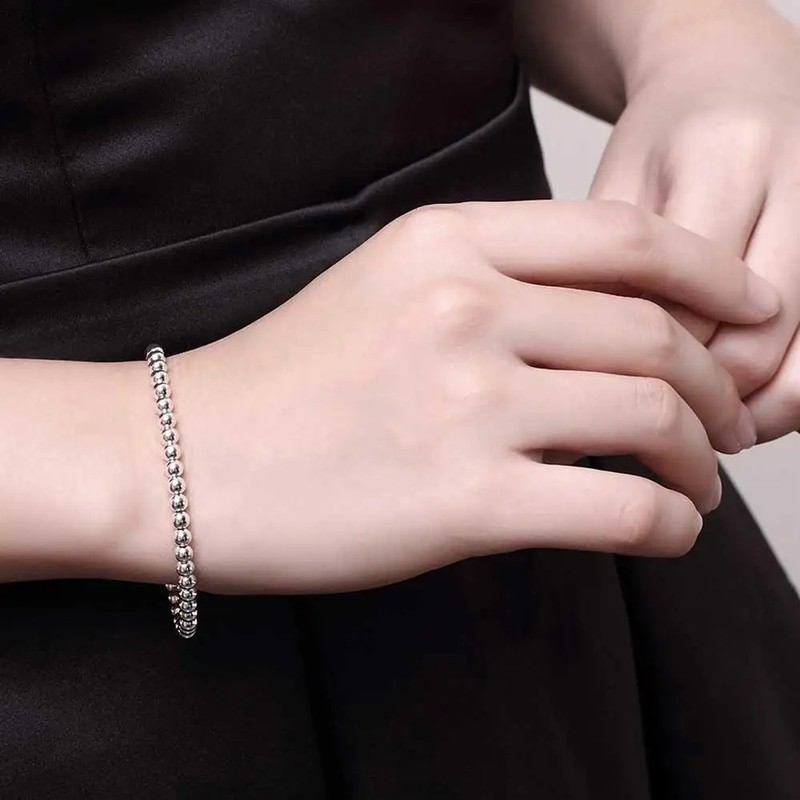 Christmas gifts charm 925 Sterling Bracelet 4MM beads chain for woman Popular... gallery