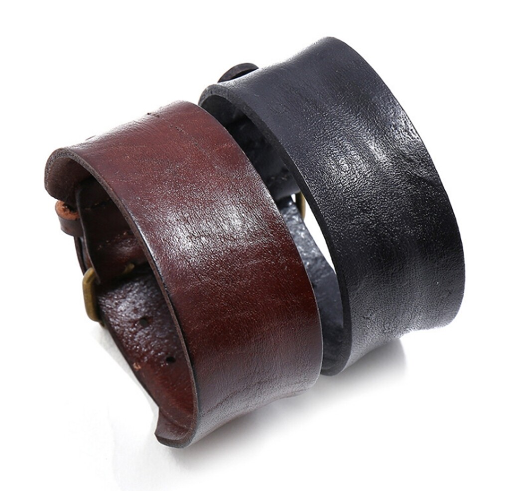 MEN/ Women Cowboy Vintage Curved Genuine Leather Wristband Bracelet 7.3-9" gallery