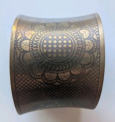 Wide Gold Cuff Bracelet Lightweight Boho Mandala Etched Tribal Statement Bangle