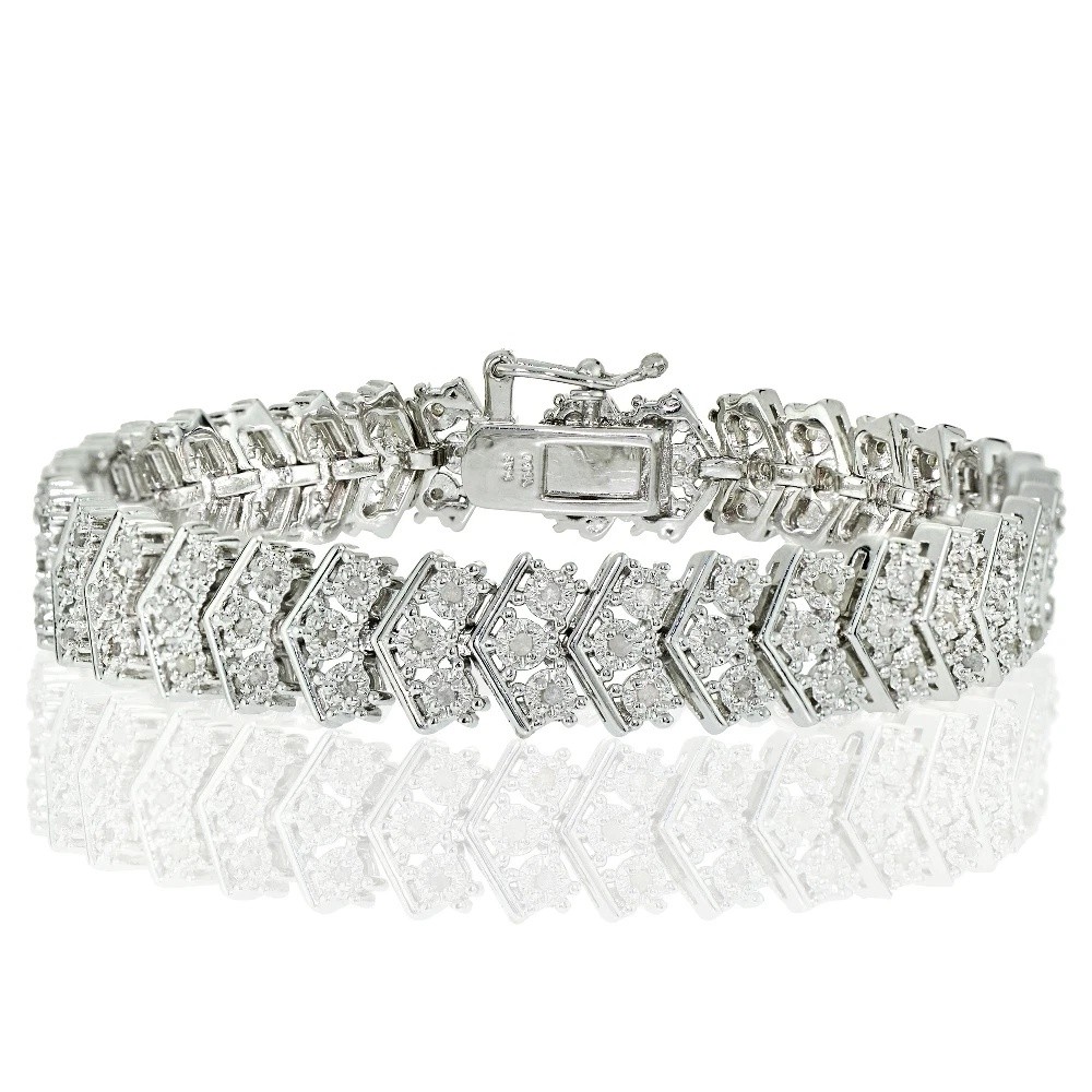 1ct Natural Diamond Miracle Set Chevron Bracelet, Gold Rose Silver Plated Brass gallery