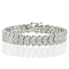 1ct Natural Diamond Miracle Set Chevron Bracelet, Gold Rose Silver Plated Brass