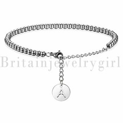 Stainless Steel A-Z Alphabet Letters Beaded Beads Bracelet For Men Women Silver