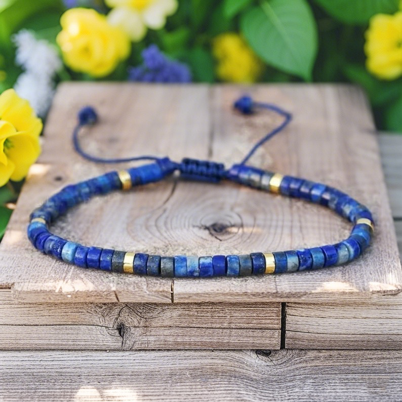 Natural Lapis lazuli Beads Crystal Minimalist Bohemian Blue Gemstone Bracelet gallery