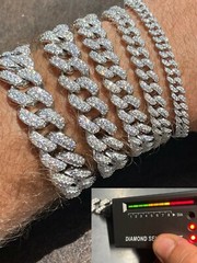 Real GRA Miami Cuban Link Bracelet Iced MOISSANITE Out Solid 925 Sterling Silver