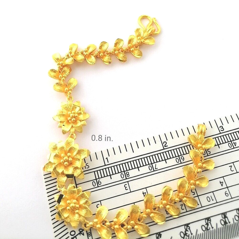 Wicuas18 Yellow Gold Plated Bracelet Flower Shape Chain 7.5 IN Long Unisex Thai gallery