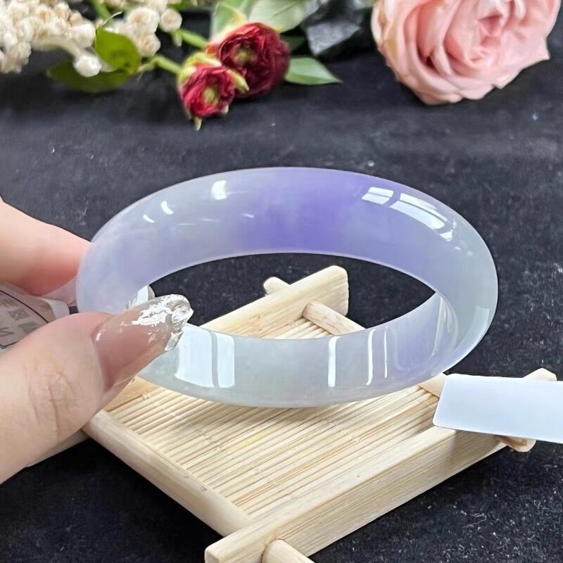Certified Burma Jadeite Natural A grade Floating Green Purple Jade Bracelet gallery
