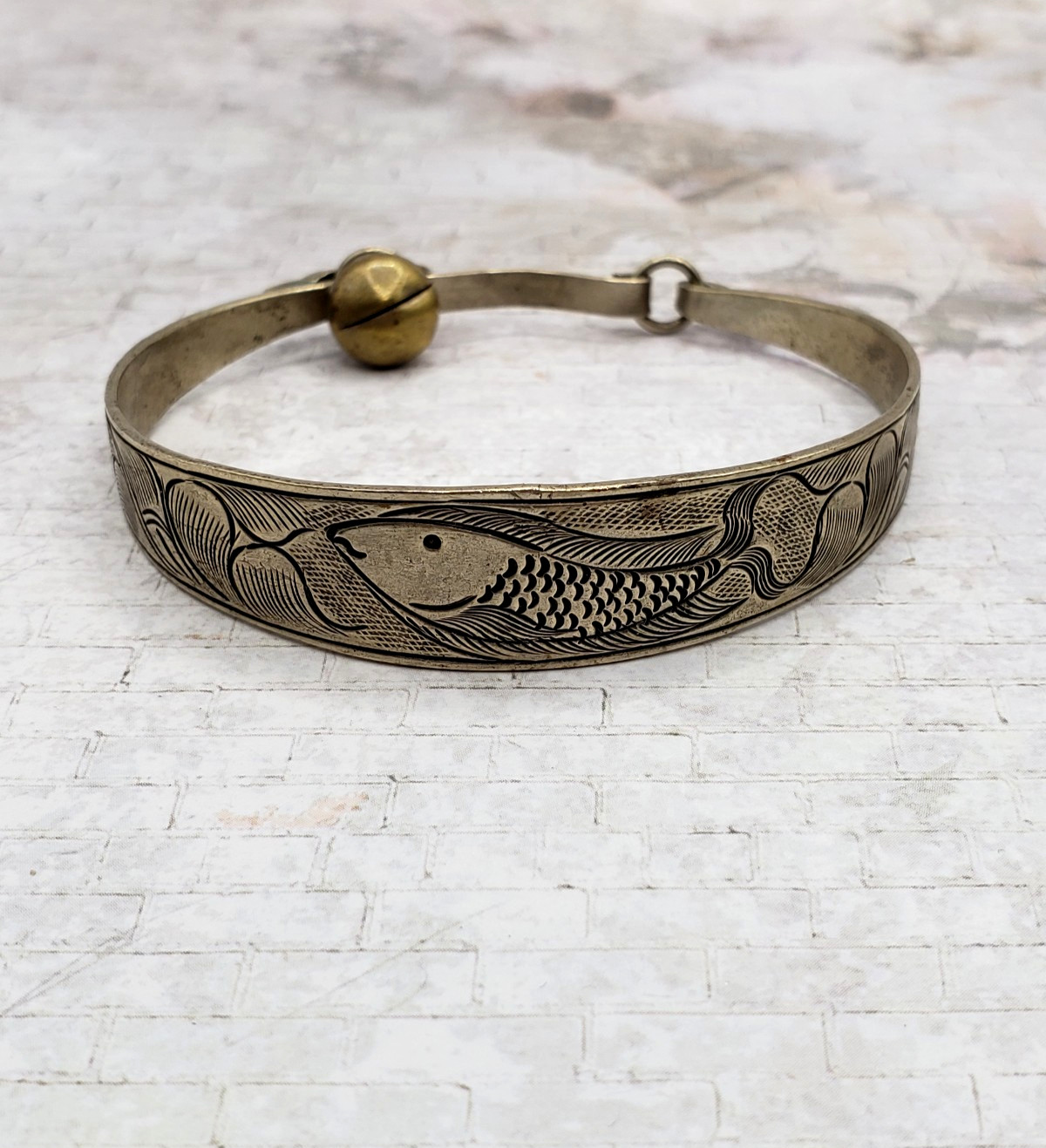 Engraved Fish & Waves Design Cuff Silver Tone Bracelet gallery