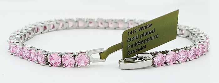 LAB CREATED 14.70 Cts PINK SAPPHIRE TENNIS BRACELET 14K WHITE GOLD PLATED - NWT gallery