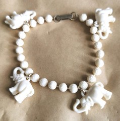 VINTAGE PLASTIC ELEPHANT CHARMS BRACELET HONG KONG 1960s 1970s GOOD LUCK