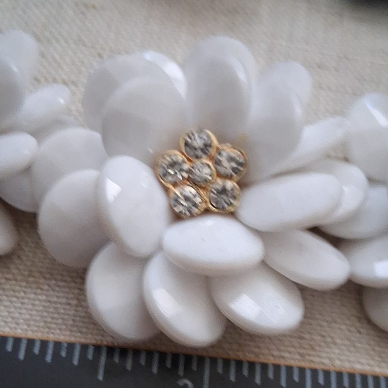 Gold Tone Curb Chain Charm Bracelets, Black & White Flower, Clear Crystals gallery
