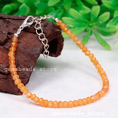 Natural Carnelian Gemstone 3-4 mm Approx Rondelle Faceted Beads Bracelet 7″