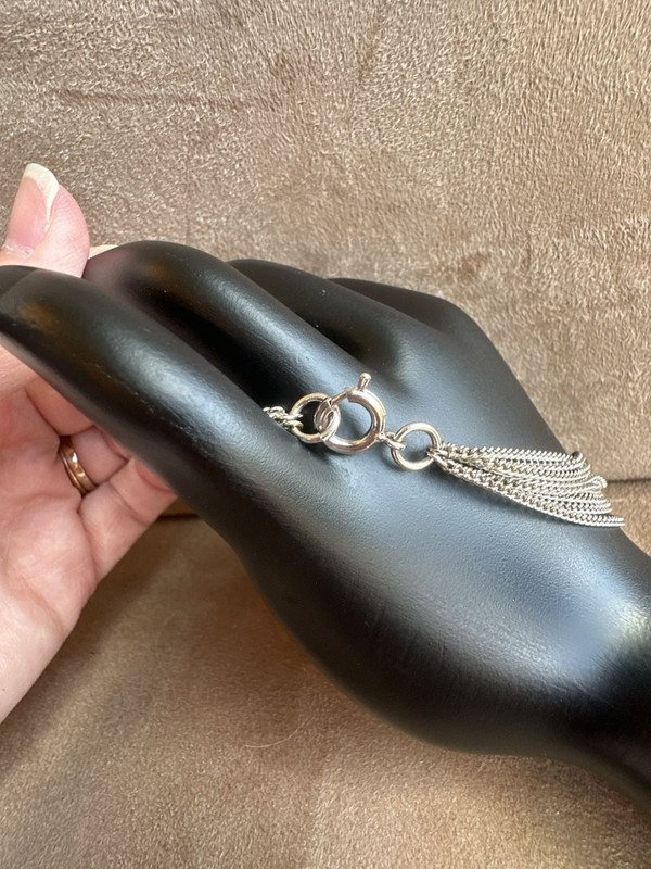Multi-Strand Silver Tone Chain Bracelet with Textured Bead Charm gallery