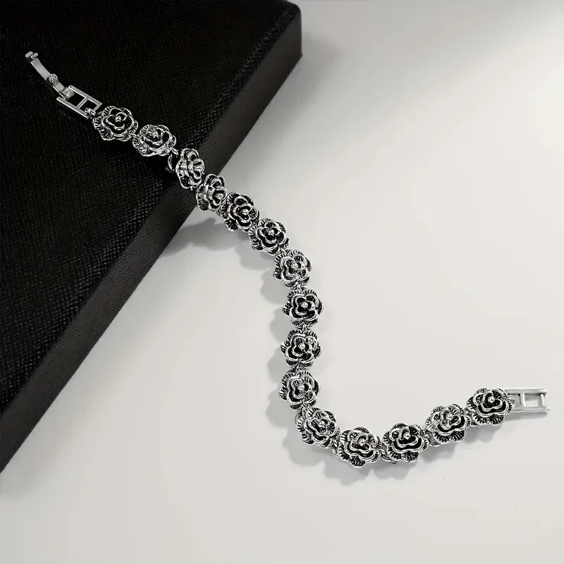 Elegant 925 Sterling Silver Rose Flower New Fashion Jewelry 7" Charm Bracelet gallery
