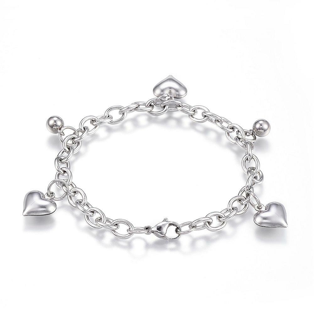 304 Stainless Steel Charm Bracelet Heart Silver 7.5" Inch x6mm Z74 gallery